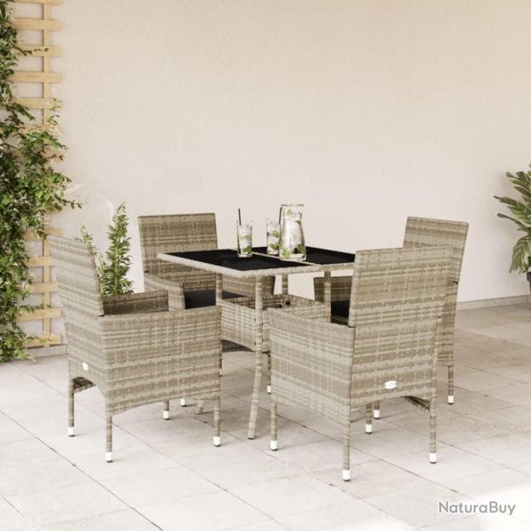Ensemble  manger de jardin avec coussins 5 pcs rotin et verre alsavelo