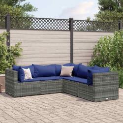 Salon de jardin 5 pcs avec coussins Gris Résine tressée alsavelo