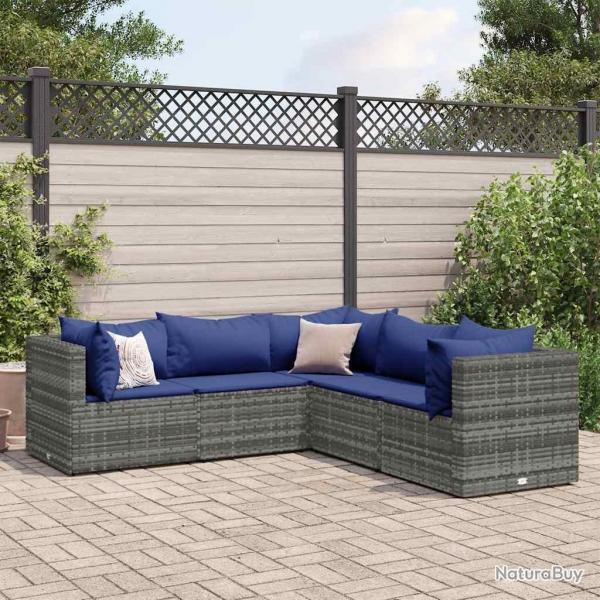 Salon de jardin 5 pcs avec coussins Gris Rsine tresse alsavelo