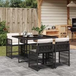 Ensemble à manger de jardin coussins 5pcs Noir Résine tressée alsavelo