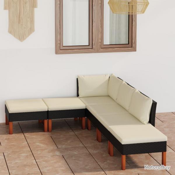 Salon de jardin 6 pcs avec coussins Rsine tresse Noir alsavelo