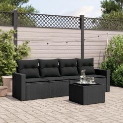 Salon de jardin 5 pcs avec coussins noir résine tressée alsavelo