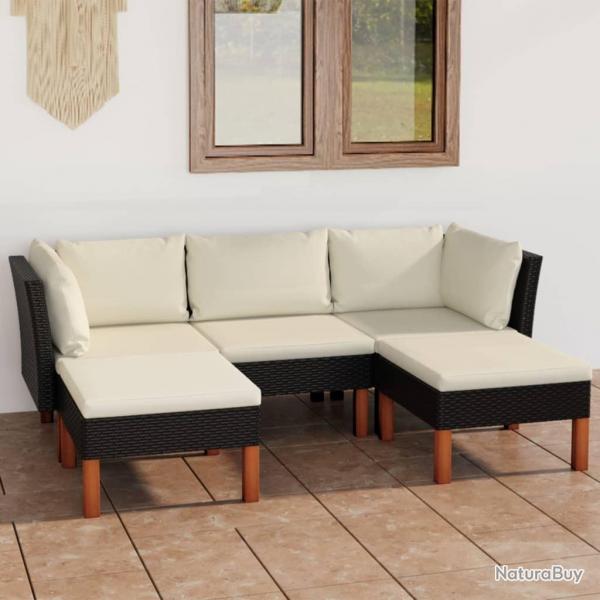 Salon de jardin 5 pcs avec coussins Rsine tresse Noir alsavelo