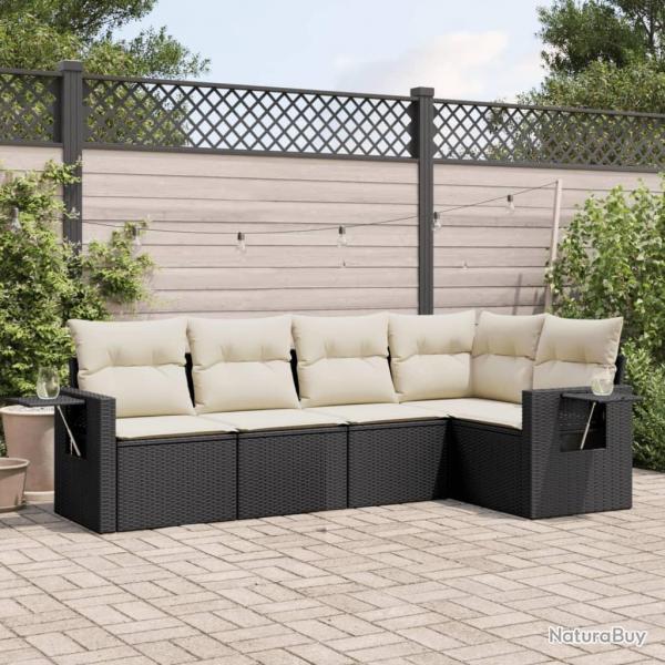 Salon de jardin 5 pcs avec coussins noir rsine tresse alsavelo