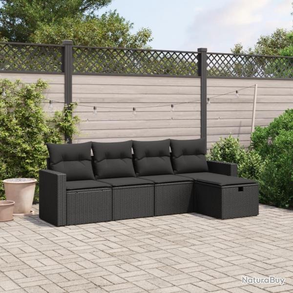 Salon de jardin 5 pcs avec coussins noir rsine tresse alsavelo