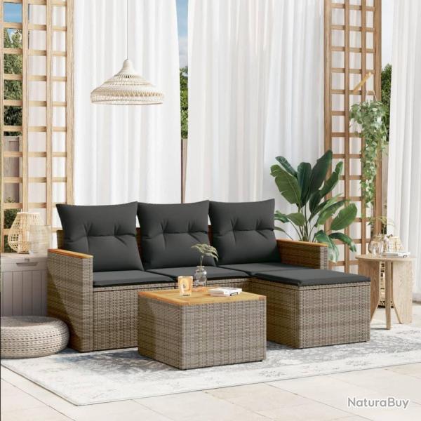Salon de jardin 5 pcs avec coussins gris rsine tresse alsavelo