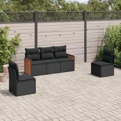 Salon de jardin 5 pcs avec coussins noir résine tressée alsavelo