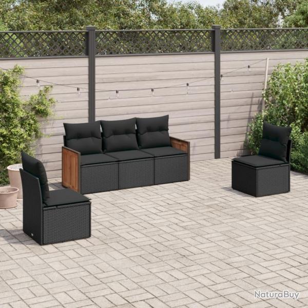 Salon de jardin 5 pcs avec coussins noir rsine tresse alsavelo