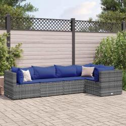 Salon de jardin 5 pcs avec coussins Gris Résine tressée alsavelo
