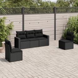 Salon de jardin 5 pcs avec coussins noir résine tressée alsavelo