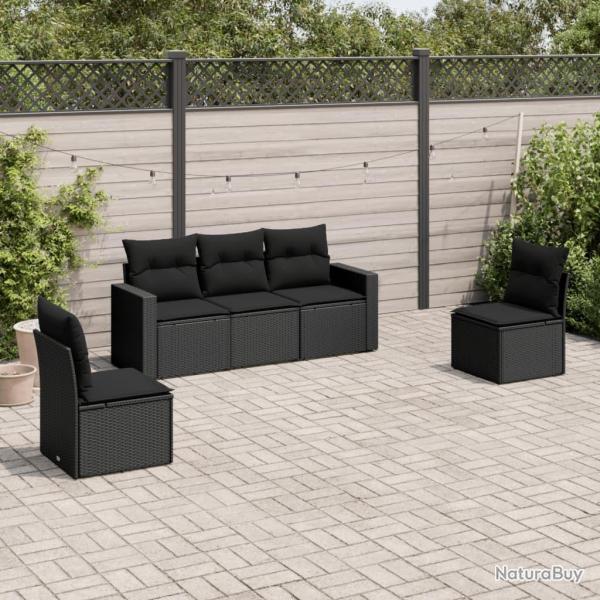 Salon de jardin 5 pcs avec coussins noir rsine tresse alsavelo