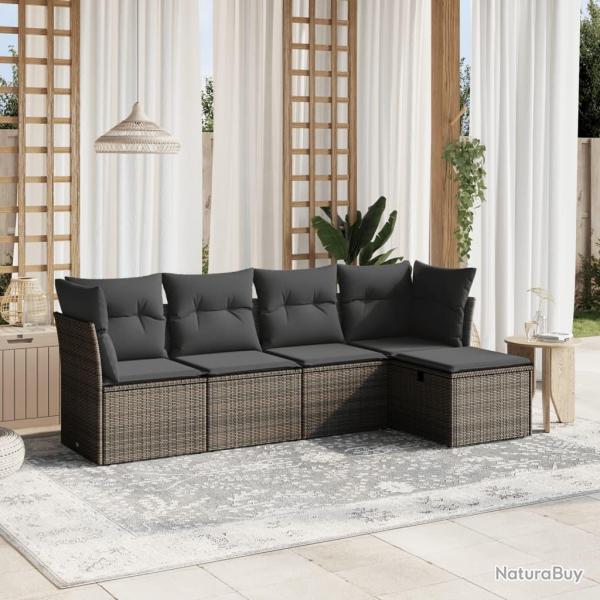 Salon de jardin 5 pcs avec coussins gris rsine tresse alsavelo