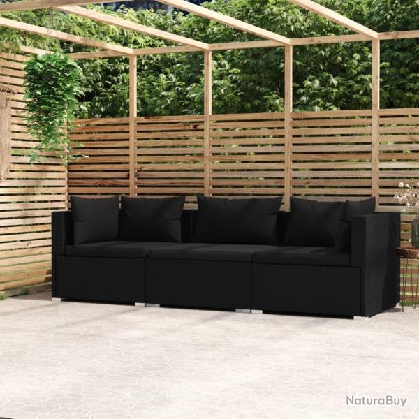 Canap 3 places avec coussins Noir Rsine tresse alsavelo