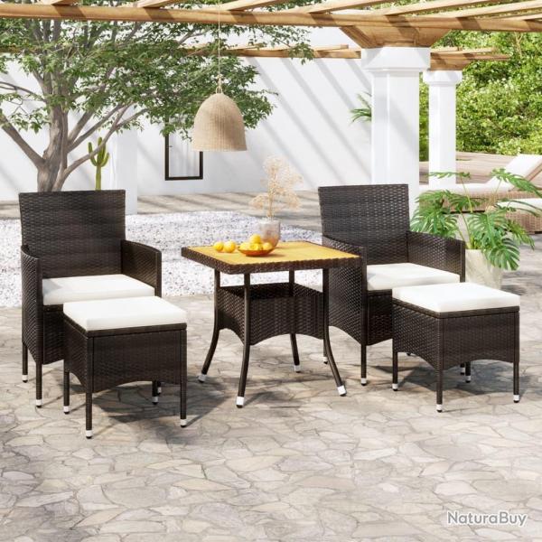 Ensemble  manger de jardin 5 pcs Rsine tresse et acacia Noir alsavelo