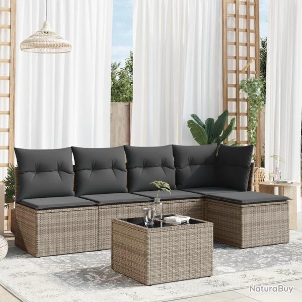 Salon de jardin 6 pcs avec coussins gris rsine tresse alsavelo