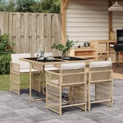 Ensemble à manger de jardin avec coussins 5pcs Beige poly rotin alsavelo