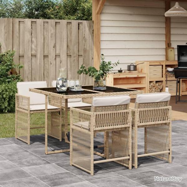 Ensemble  manger de jardin avec coussins 5pcs Beige poly rotin alsavelo