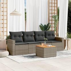 Salon de jardin 5 pcs avec coussins gris résine tressée alsavelo