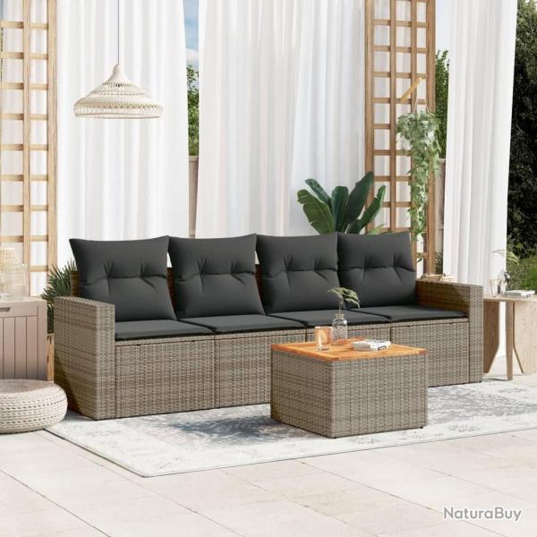 Salon de jardin 5 pcs avec coussins gris rsine tresse alsavelo