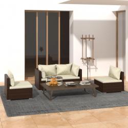Salon de jardin 4 pcs avec coussins Résine tressée Marron alsavelo