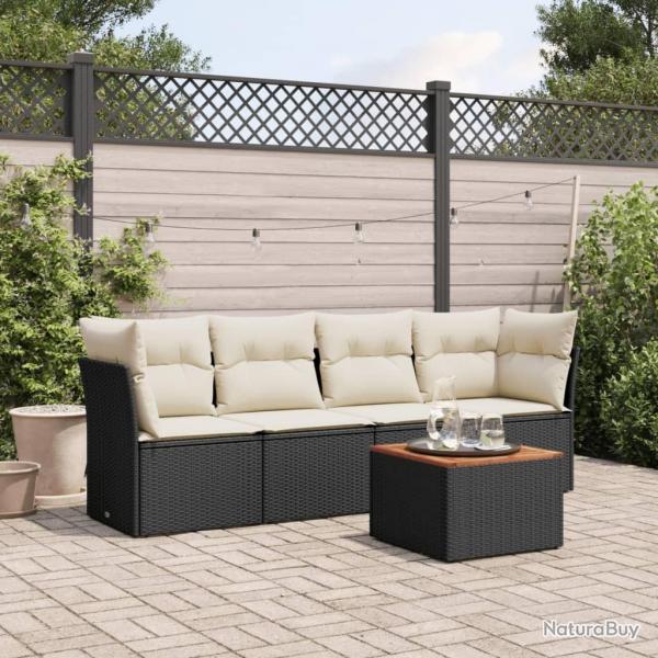 Salon de jardin 5 pcs avec coussins noir rsine tresse alsavelo