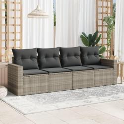 Salon de jardin 4 pcs avec coussins gris clair résine tressée alsavelo