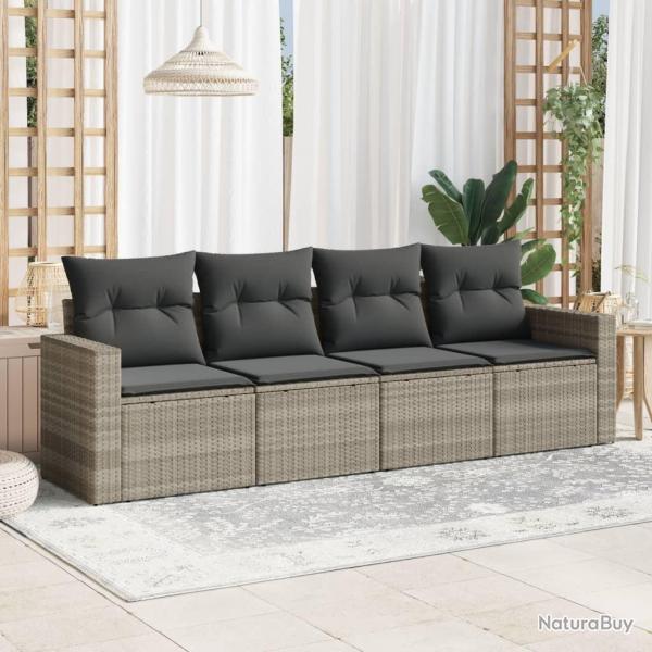 Salon de jardin 4 pcs avec coussins gris clair rsine tresse alsavelo