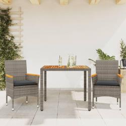 Ensemble à manger de jardin et coussins 3 pcs gris rotin acacia alsavelo