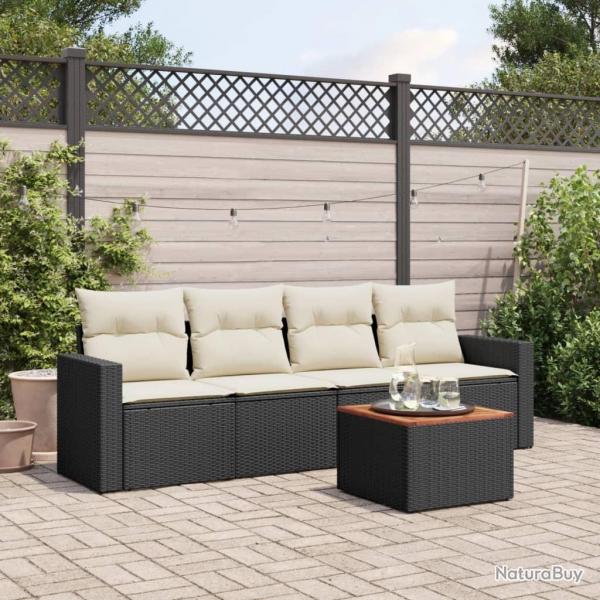 Salon de jardin 5 pcs avec coussins noir rsine tresse alsavelo