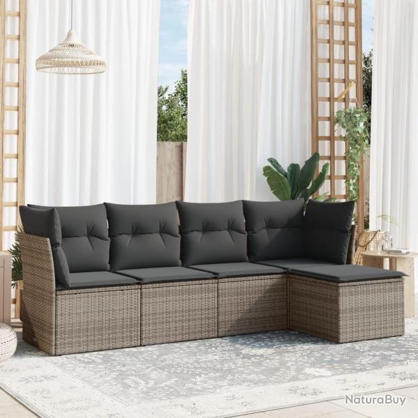 Salon de jardin 5 pcs avec coussins gris rsine tresse alsavelo