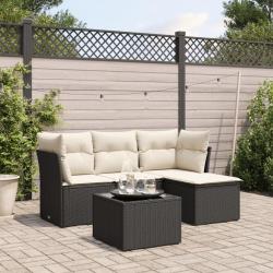 Salon de jardin 5 pcs avec coussins noir résine tressée alsavelo