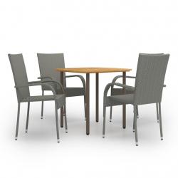 Ensemble à manger de jardin 5 pcs Résine tressée Gris alsavelo