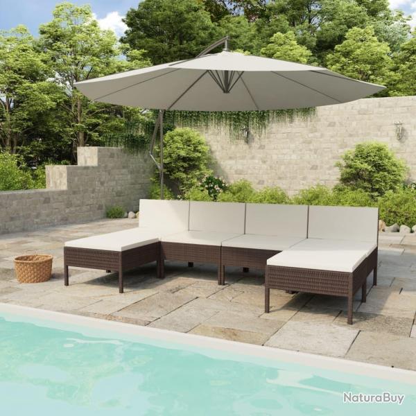 Salon de jardin 6 pcs avec coussins Rsine tresse Marron alsavelo