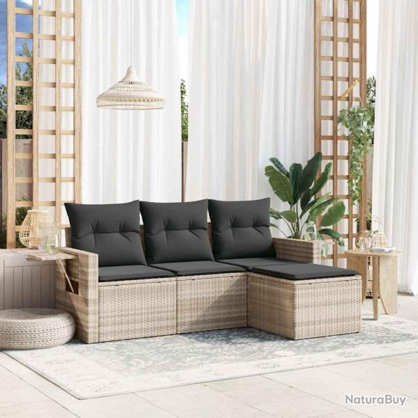 Salon de jardin 4 pcs avec coussins gris clair rsine tresse alsavelo