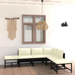 Salon de jardin 6 pcs avec coussins Résine tressée Noir alsavelo
