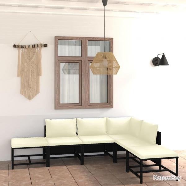 Salon de jardin 6 pcs avec coussins Rsine tresse Noir alsavelo