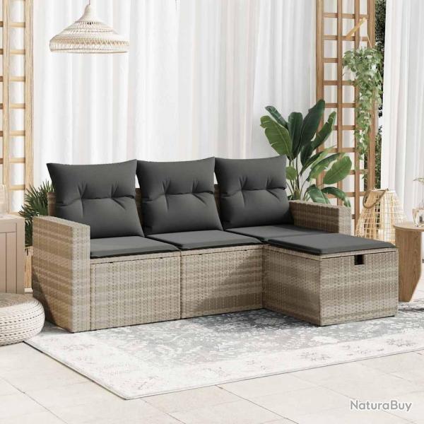 Salon de jardin 4 pcs avec coussins gris clair rsine tresse alsavelo