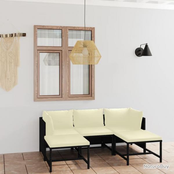 Salon de jardin 5 pcs avec coussins Rsine tresse Noir alsavelo