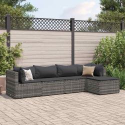 Salon de jardin 5 pcs avec coussins Gris Résine tressée alsavelo