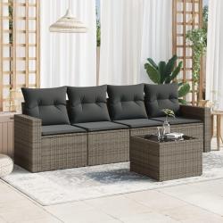 Salon de jardin 5 pcs avec coussins gris résine tressée alsavelo