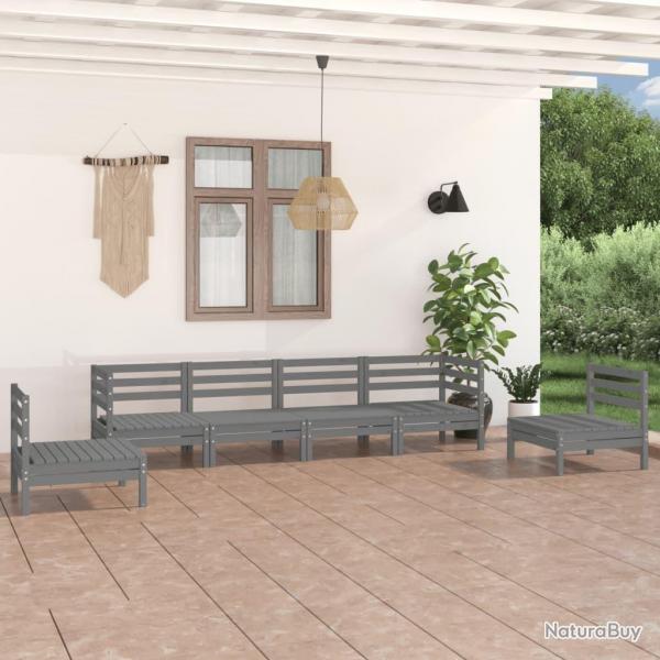 Salon de jardin 6 pcs Gris Bois de pin massif alsavelo