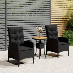 bistro de jardin 3 pcs Résine tressée Noir alsavelo
