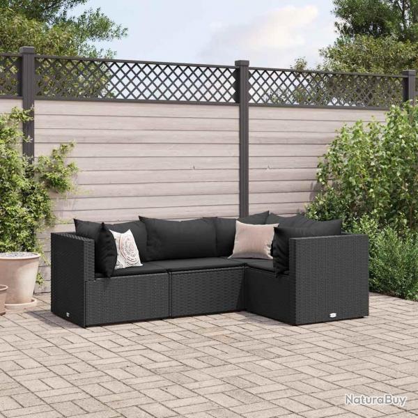 Salon de jardin 4 pcs avec coussins Noir Rsine tresse alsavelo