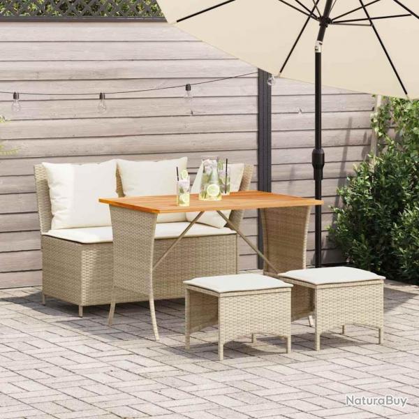 Ensemble  manger de jardin coussins 4 pcs beige rsine tresse alsavelo