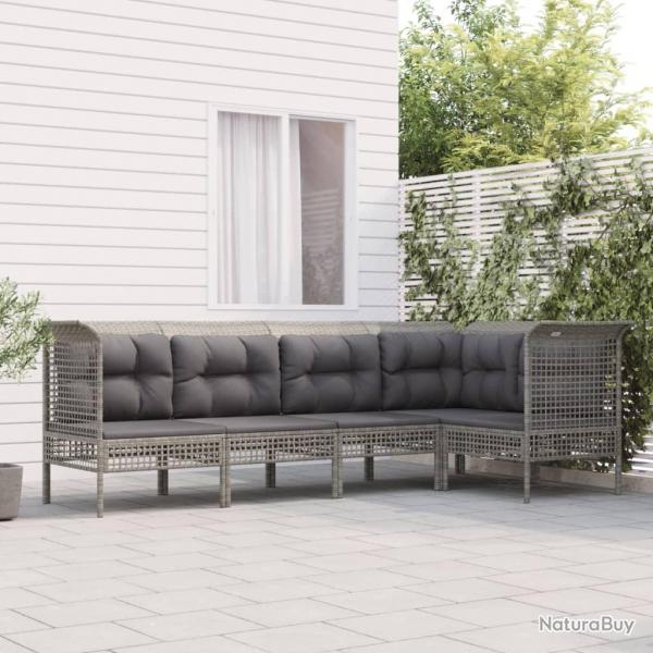 Salon de jardin 5 pcs avec coussins Gris Rsine tresse alsavelo