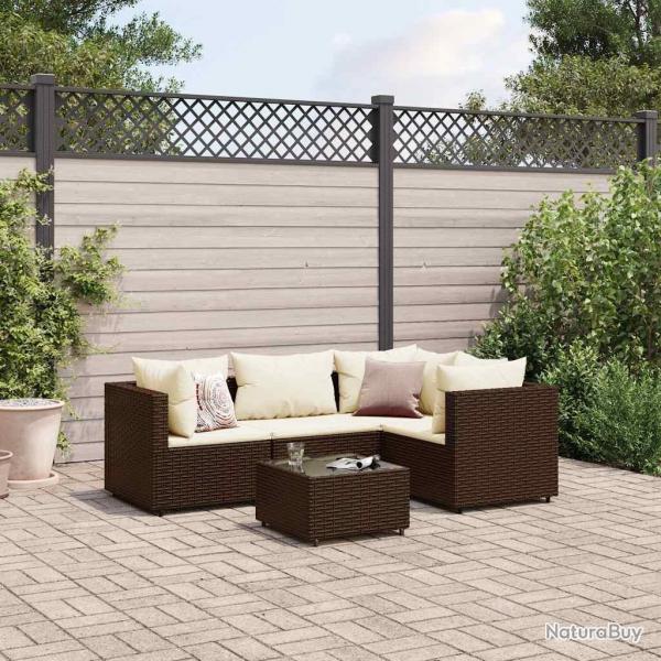 Salon de jardin 5 pcs avec coussins Marron Rsine tresse alsavelo