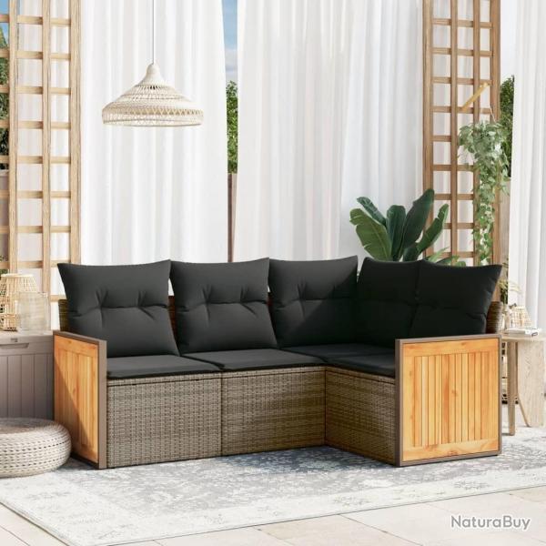 Salon de jardin 4 pcs avec coussins gris rsine tresse alsavelo