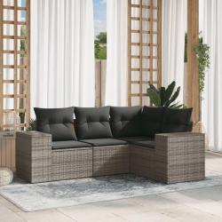 Salon de jardin 4 pcs avec coussins gris résine tressée alsavelo