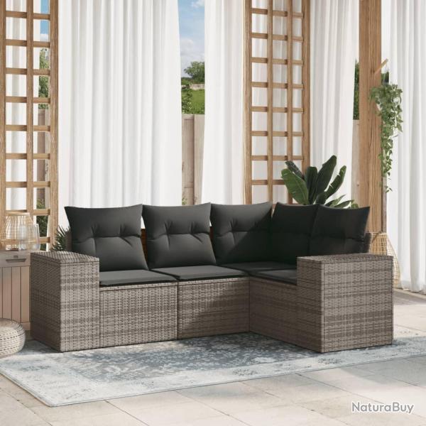 Salon de jardin 4 pcs avec coussins gris rsine tresse alsavelo
