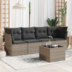 Salon de jardin 5 pcs avec coussins gris résine tressée alsavelo
